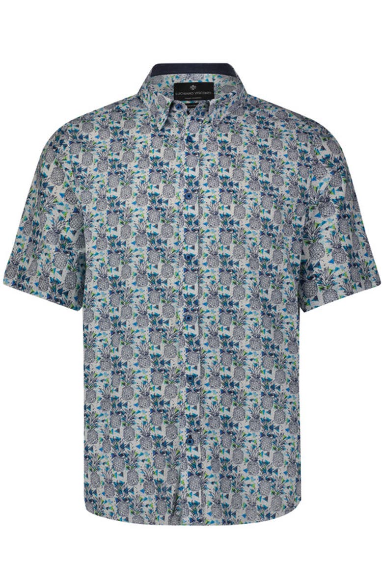 Luchiano Visconti Pineapple Print Short Sleeve Shirt, Main, color, 