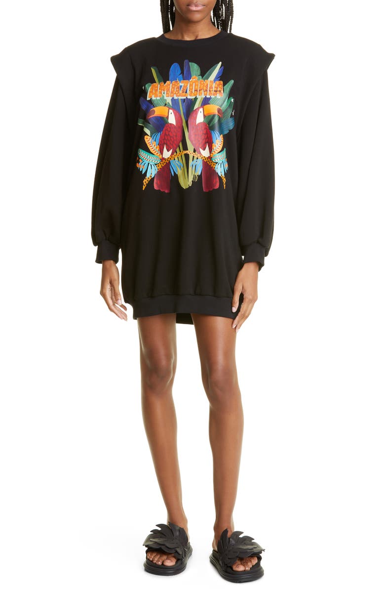 FARM Rio Amazonia Toucans Long Sleeve Graphic Sweater Dress, Main, color, 