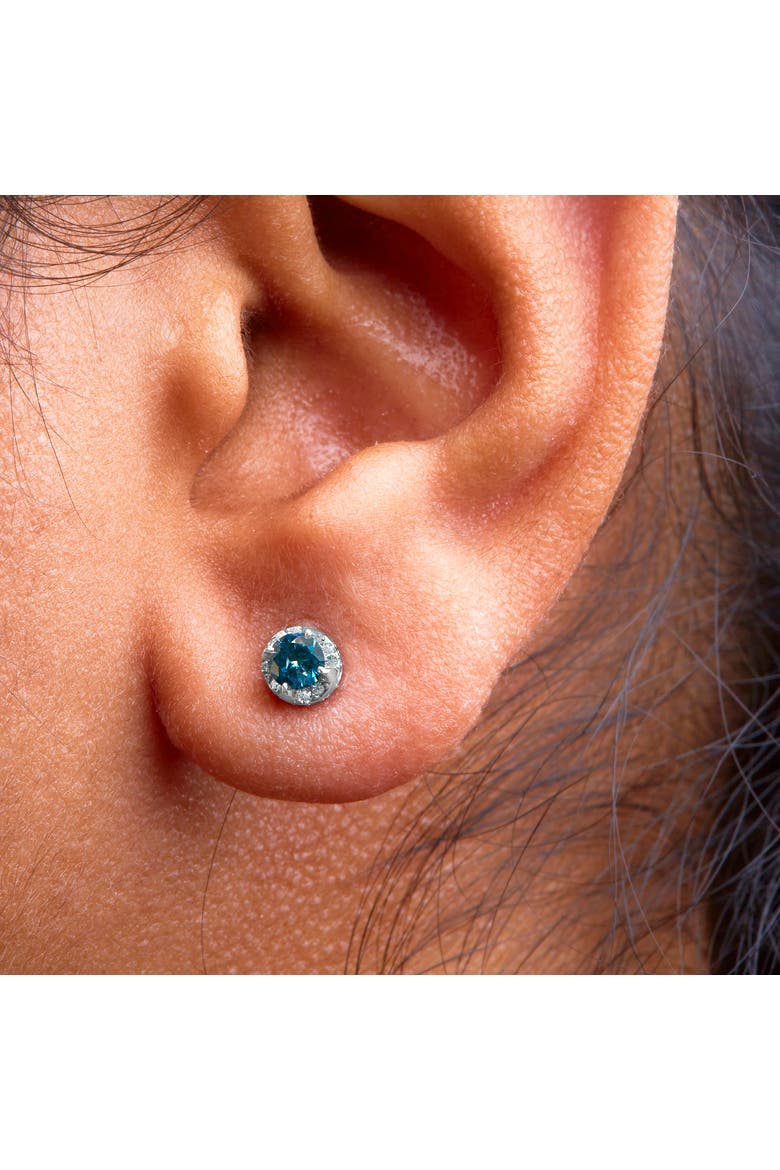 14K White Gold 1/2 cttw White and Treated Blue Round Diamond Earrings, Alternate, color, White
