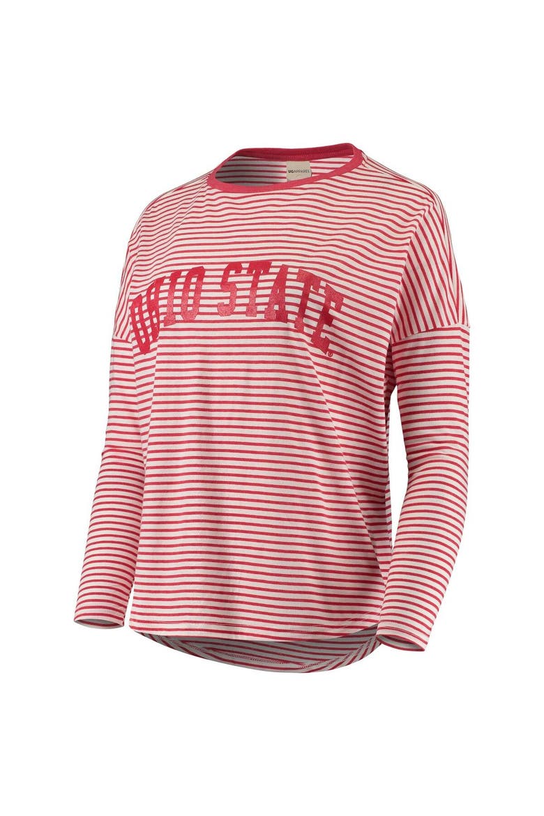 Women's Scarlet/White Ohio State Buckeyes Melange Striped Boxy Long Sleeve T-Shirt, Alternate, color, Scarlet