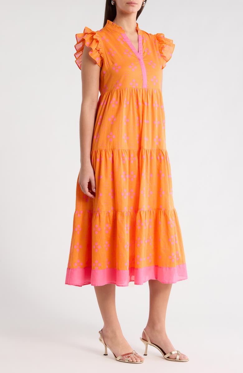 SUGARLIPS Donna Dot Mirna Tiered Midi Dress, Alternate, color, Orange-Pink
