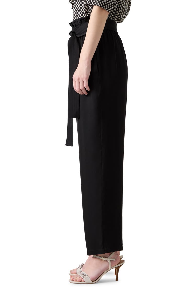Coco Tie Waist Satin Crepe Straight Leg Pants, Alternate, color, BLACK