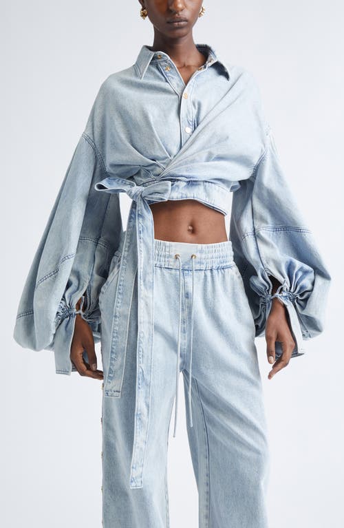 Zimmermann Rebellion Denim Wrap Crop Top In Blue