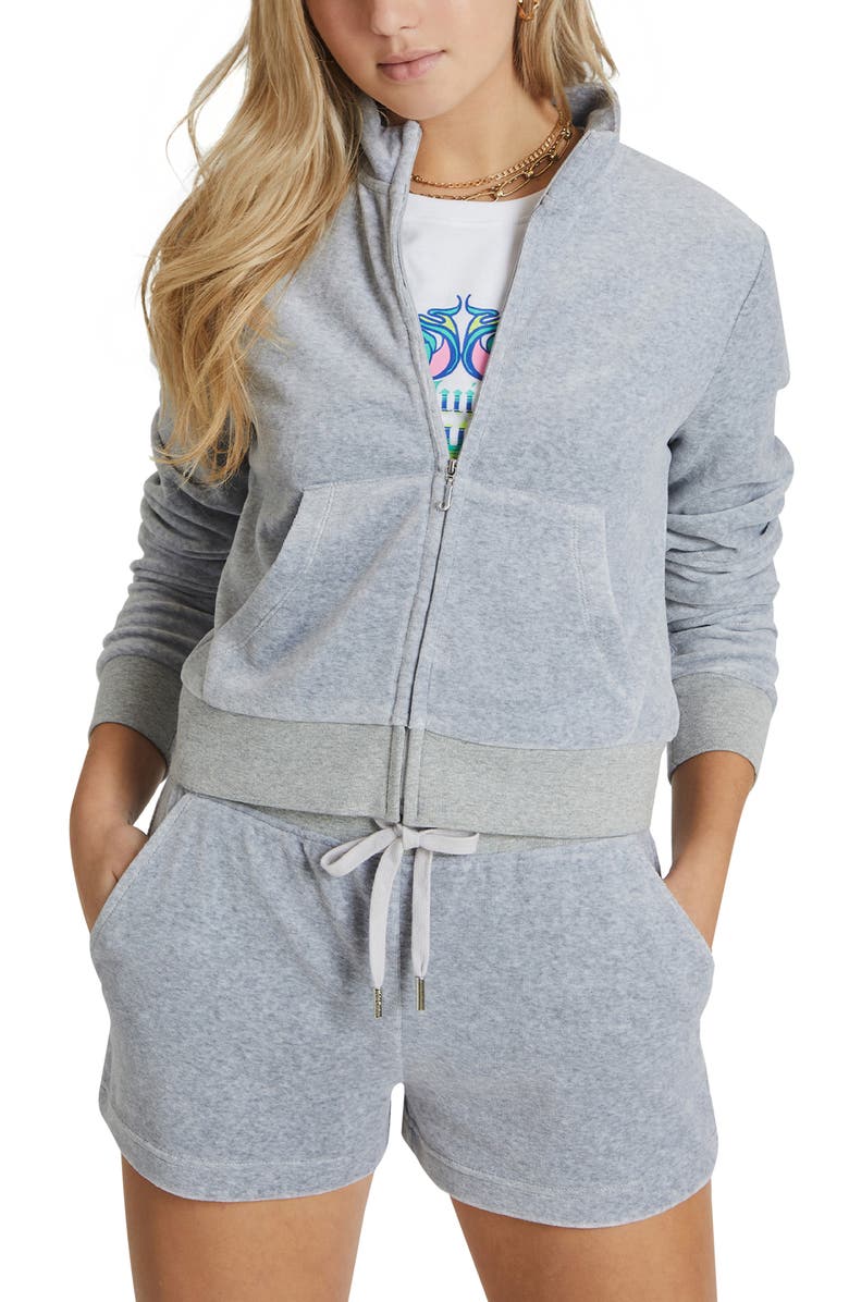 Juicy Couture Mock Neck Velour Zip Jacket, Main, color,
