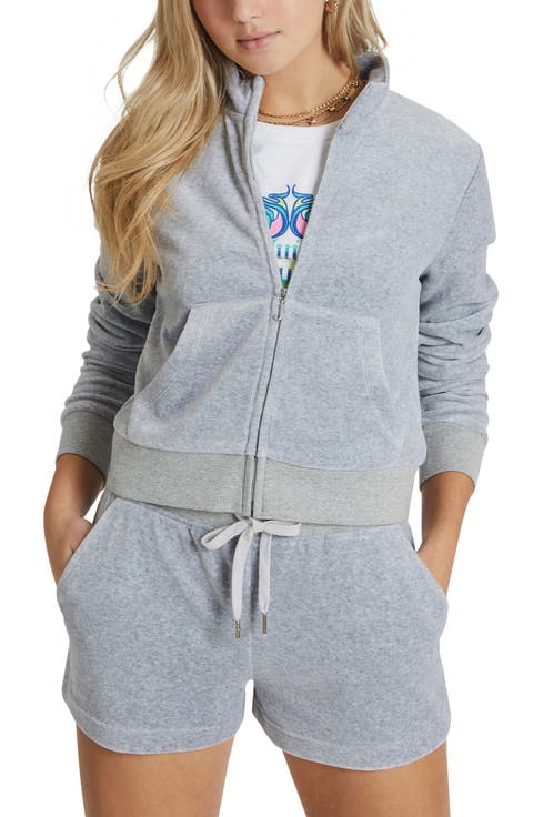 Mock Neck Velour Zip Jacket