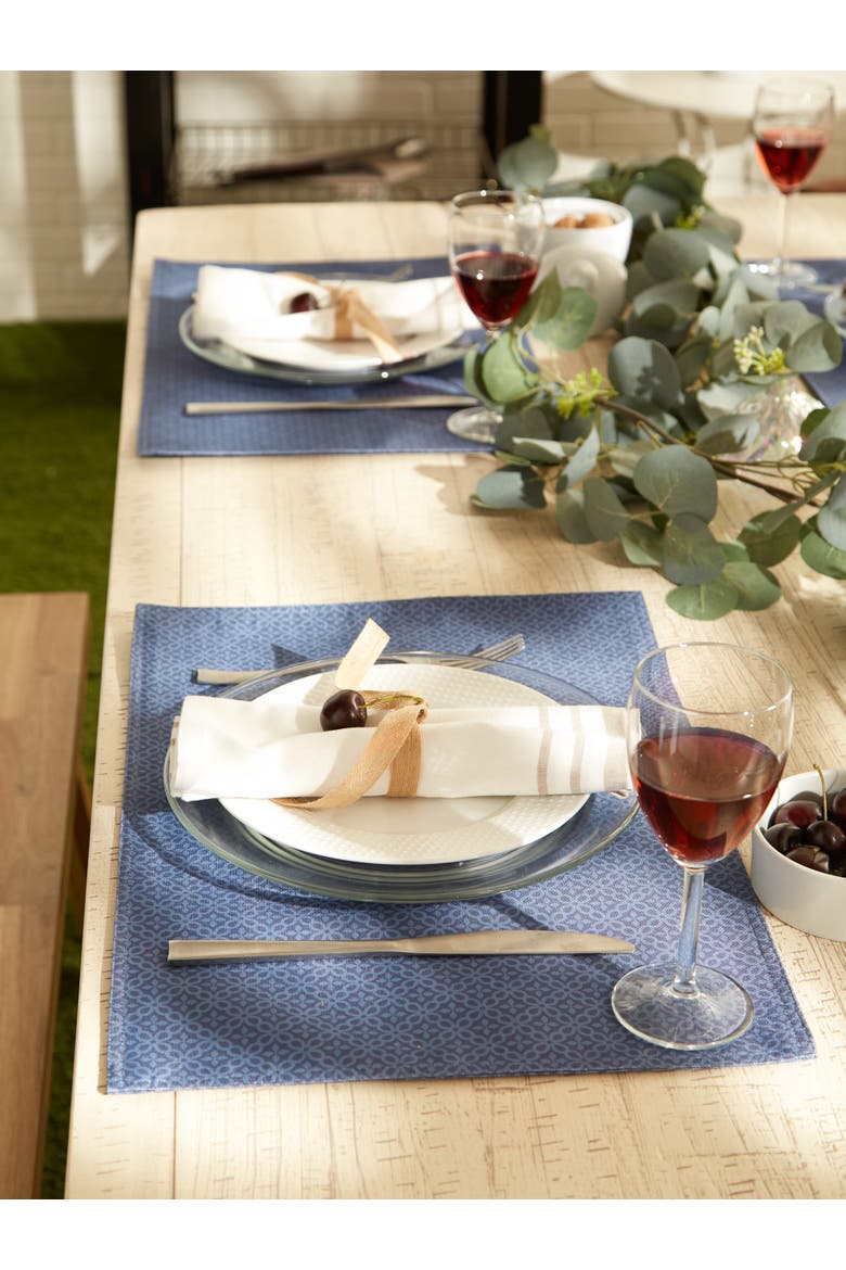 Outdoor Tonal Lattice Printed Placemat Set/6, Alternate, color, French Blue