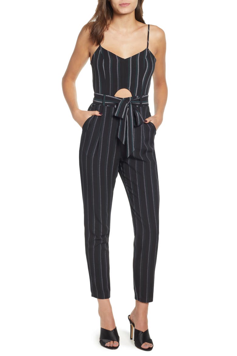 Keyhole Jumpsuit, Main, color, BLACK DOUBLE STRIPE
