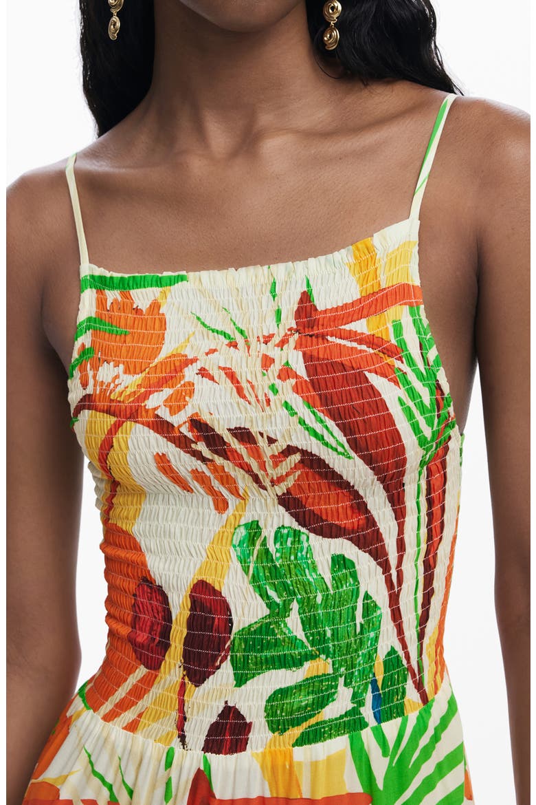 Smocked Bodice Tiered Maxi Cover-Up Sundress, Alternate, color, ORANGE MULTI