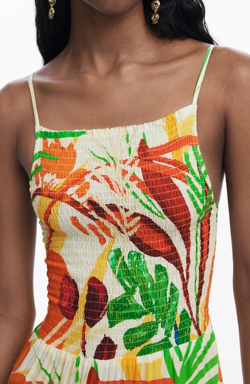 Desigual Smocked Bodice Tiered Maxi Cover-up Sundress In Orange Multi