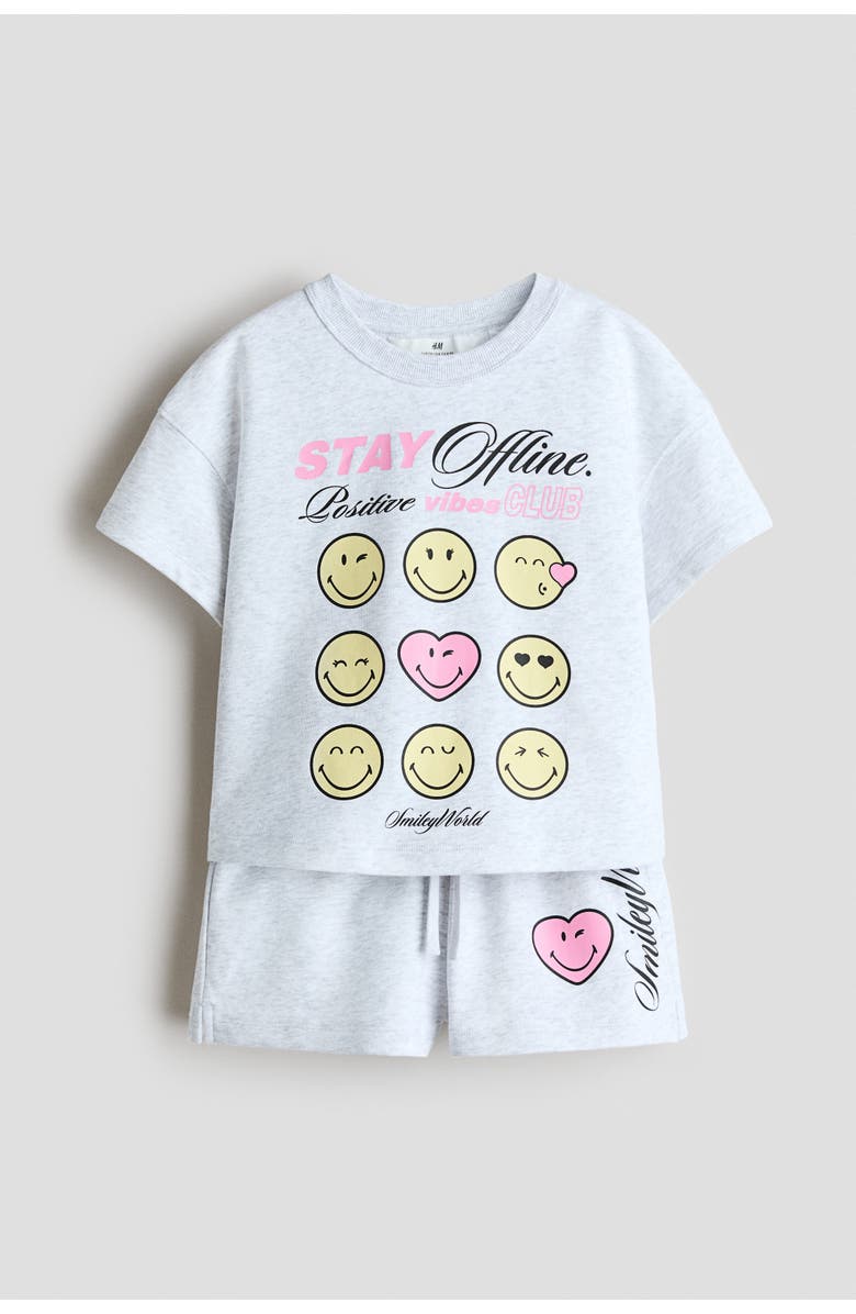 H&M 2-piece Printed Set, Main, color, Gray Melange/Smileyworld®