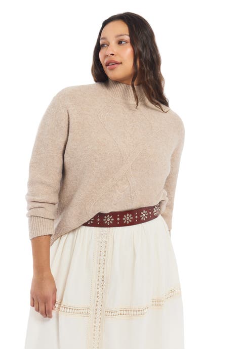 Cable Knit Mock Neck Sweater (plus)