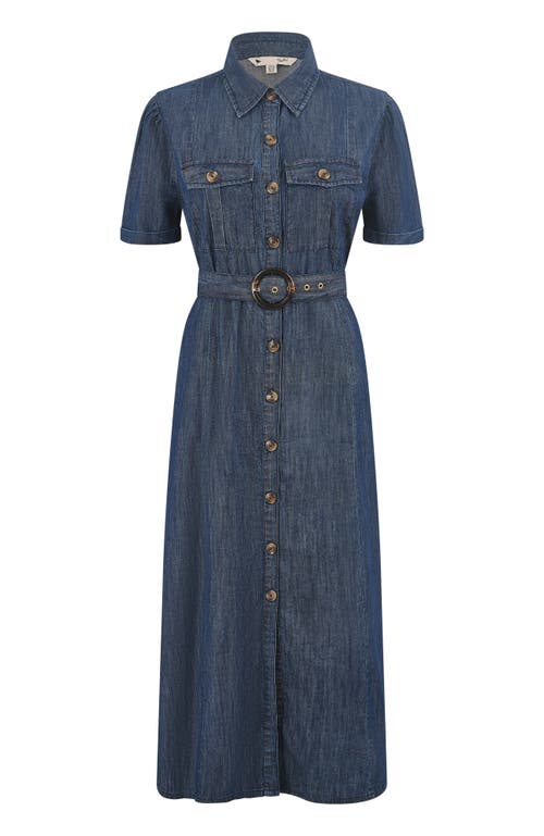 Yumi Chambray Denim Utility Midi Shirt Dress In Blue
