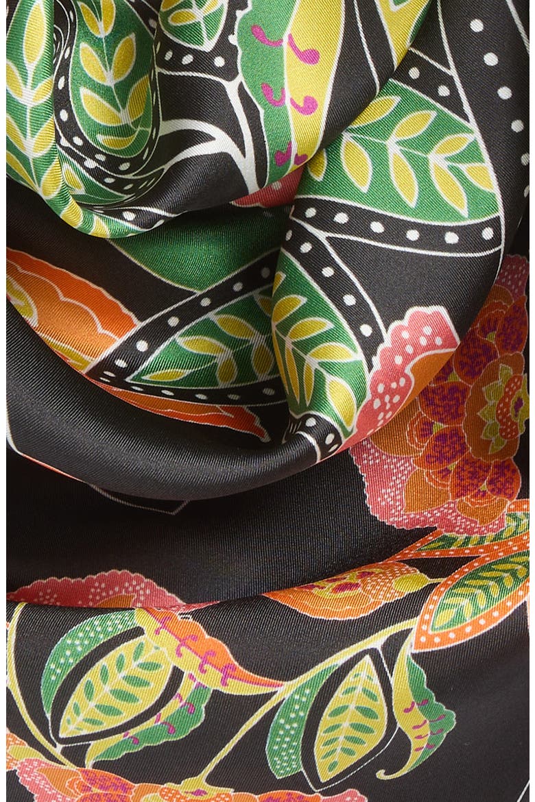 Botanical Print Square Silk Scarf, Alternate, color, BLACK POTTERY PAISLEY
