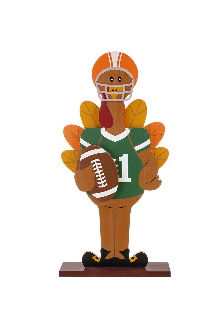 29.5"H Thanksgiving Wooden Football Turkey Porch Decor, Main, color, Brown