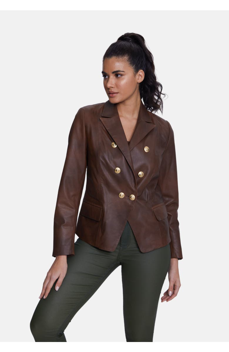 Furniq UK Josephine Leather Blazer, Alternate, color, Whiskey