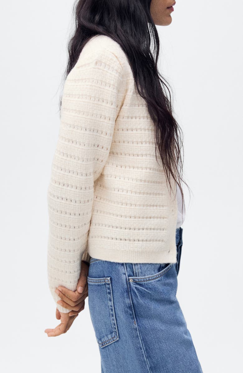 MANGO Open Stitch Cardigan, Alternate, color, Ecru
