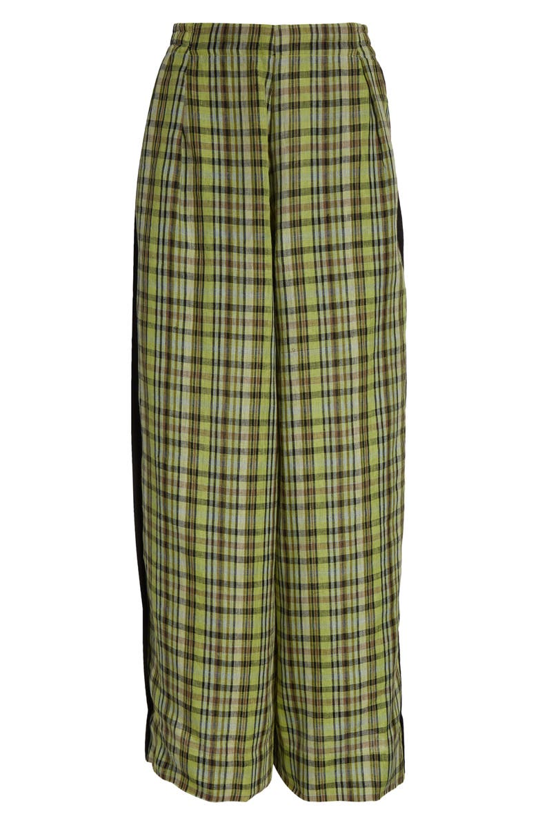 ZANKOV Benjamin Plaid Linen Wide Leg Trousers, Alternate, color, Peridot Multi