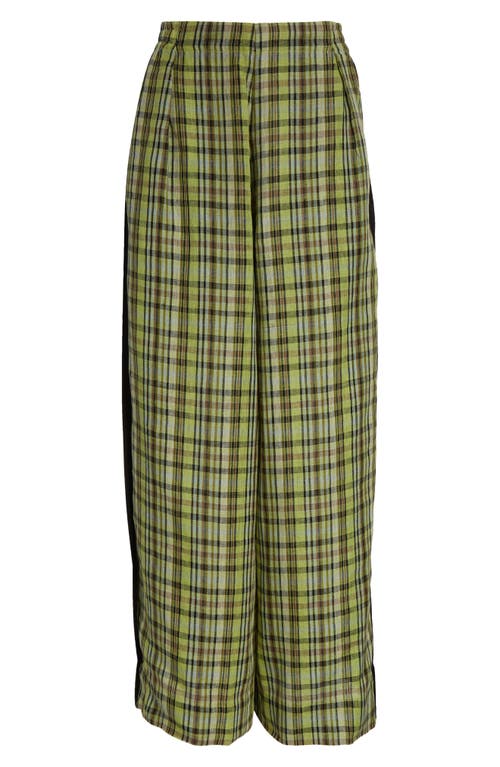 Zankov Benjamin Plaid Linen Wide Leg Trousers In Green