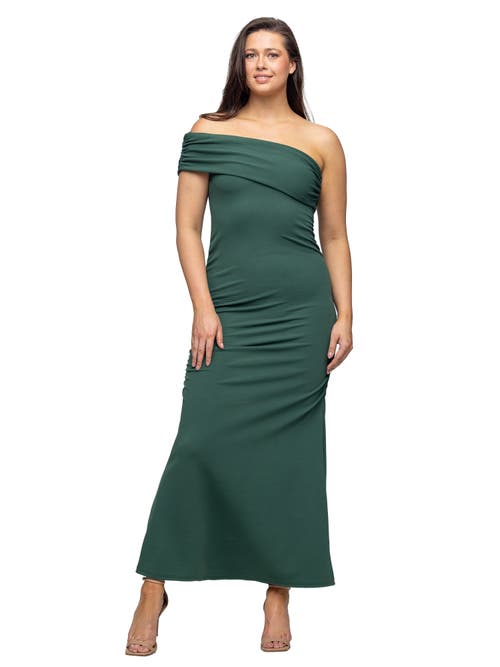 24seven Comfort Apparel Formal One Shoulder Rouched Mermaid Maxi Dress In Green