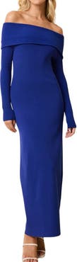 Solid & Striped The Sabrina Off the Shoulder Long Sleeve Knit Maxi Dress