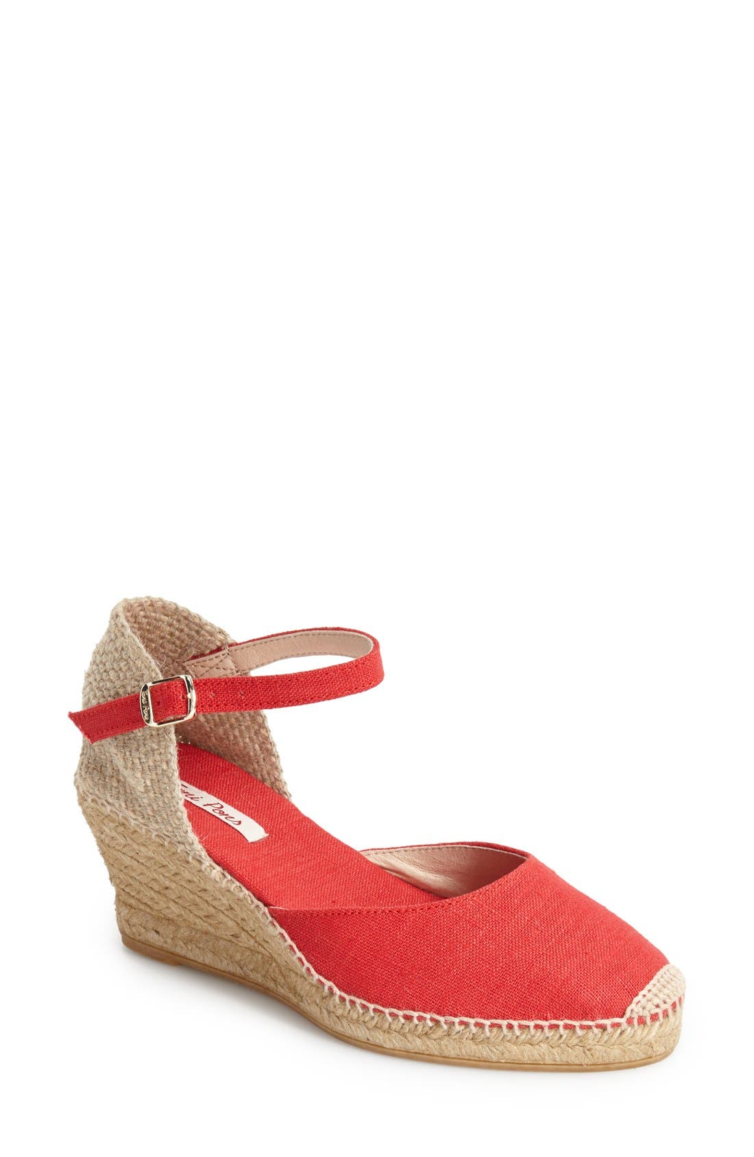Toni Pons 'Caldes' Linen Wedge Sandal, Main, color, Red