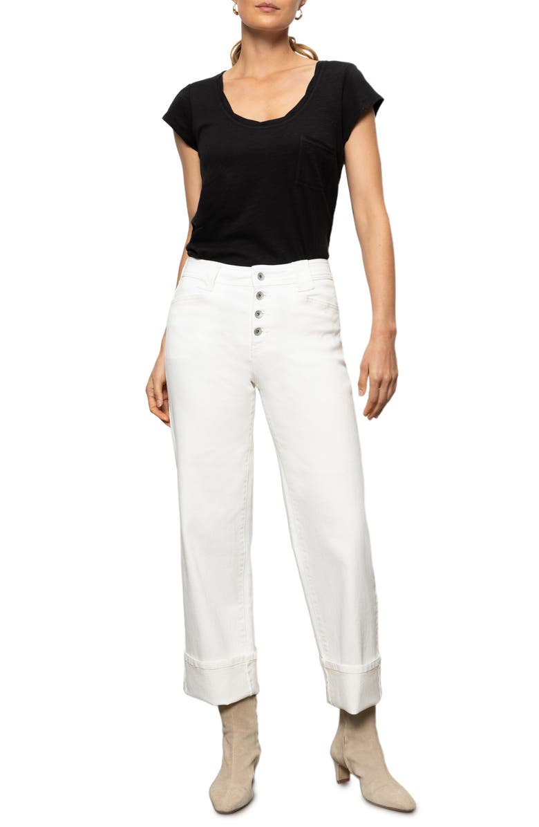 Sanctuary Luna Button Fly High Waist Cuff Straight Leg Jeans, Alternate, color, Bleached White