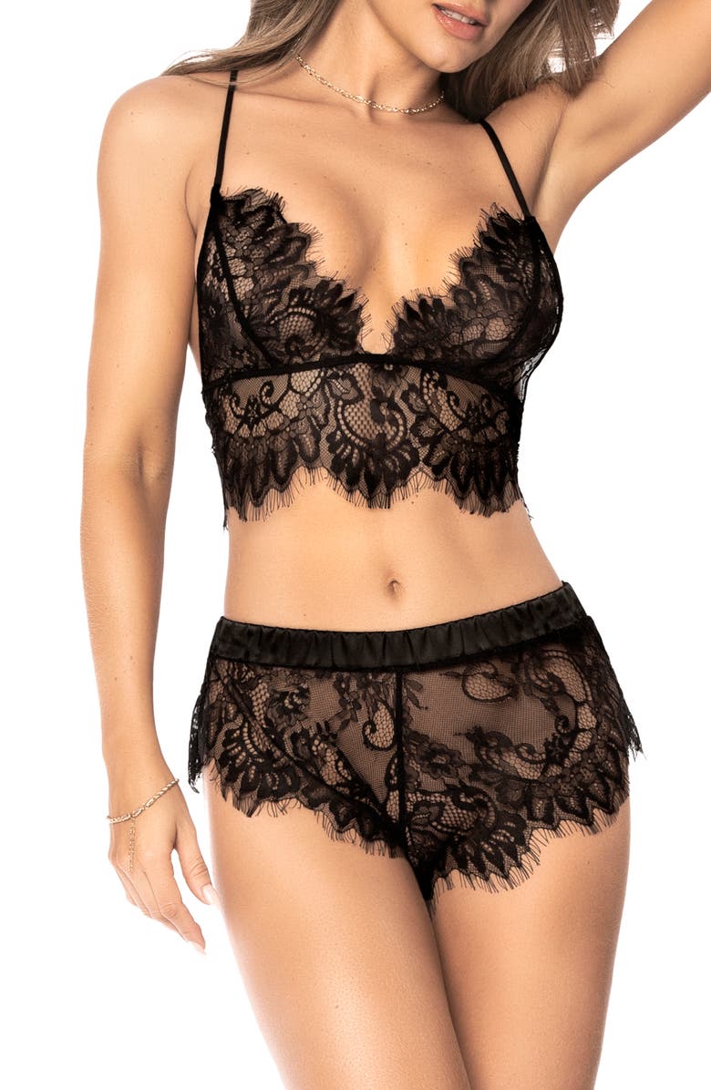 Mapale Floral Lace Bra & Panties Set Strappy Bra & Thong Set, Main, color, 