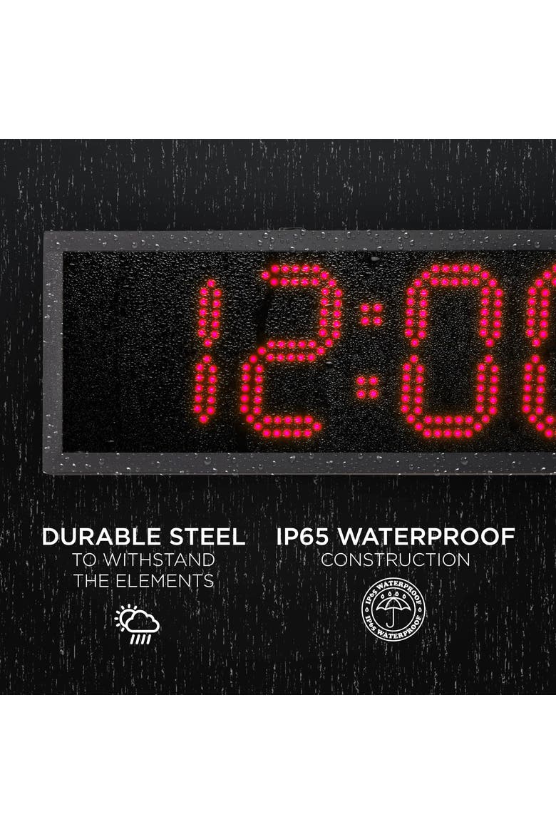 36 Waterproof Outdoor Digital LED Clock with Auto Time Sync, Temperature & Date, Alternate, color, Red