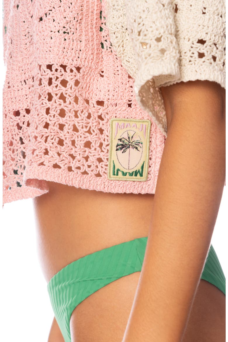 Sicilia Colorblock Crop Cover-Up Button-Up Shirt, Alternate, color, GREEN