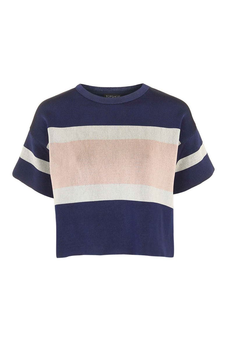 Modern Stripe Boxy Tee, Alternate, color, NAVY BLUE