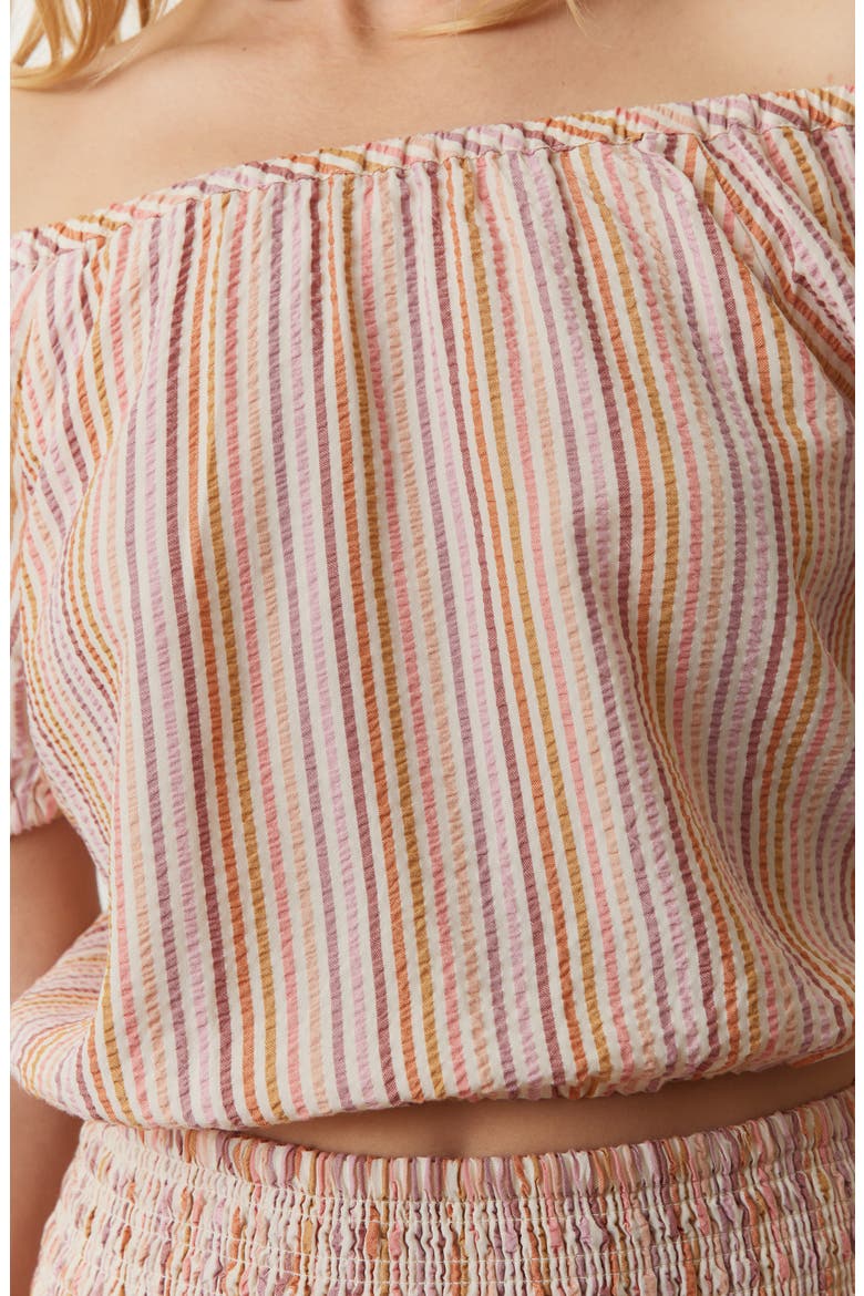 Marella Seersucker Off the Shoulder Top, Alternate, color, SUNSET STRIPE