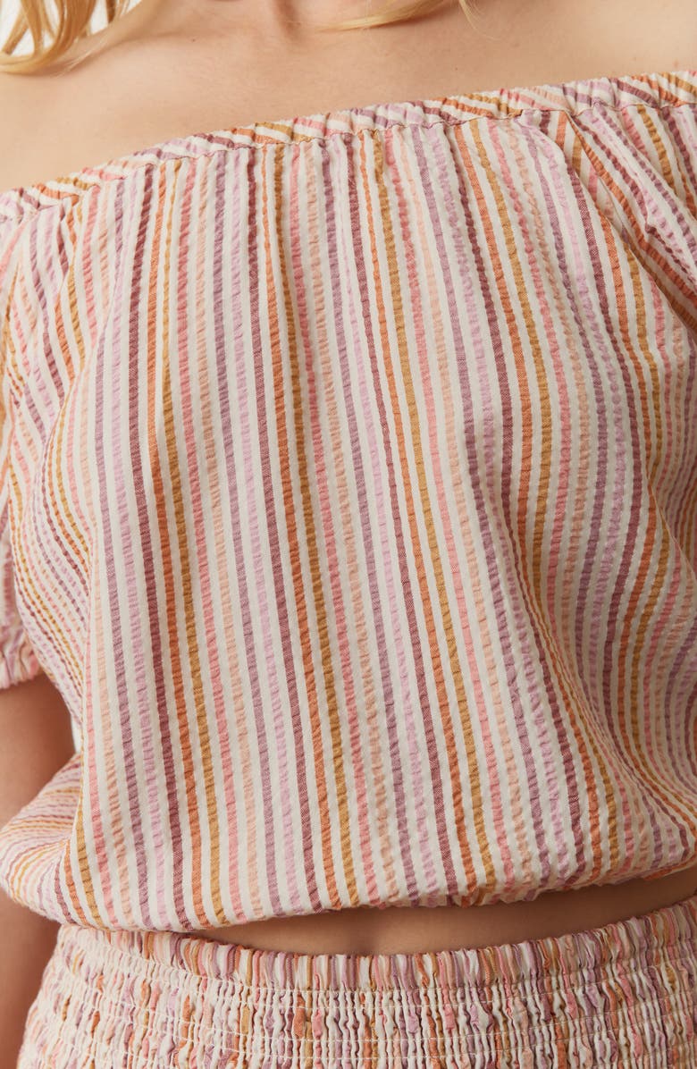 Marine Layer Marella Seersucker Off the Shoulder Top, Alternate, color, Sunset Stripe