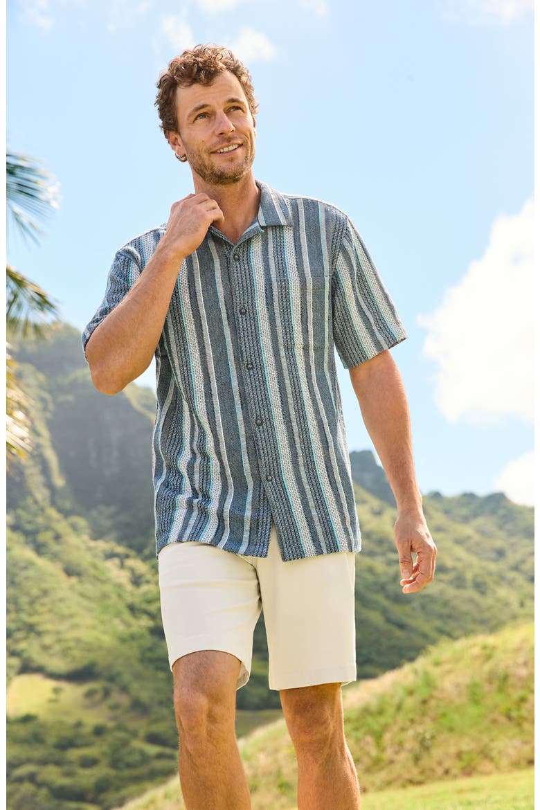 Milano Textured Stripe Cotton Camp Shirt, Alternate, color, KINGFISH