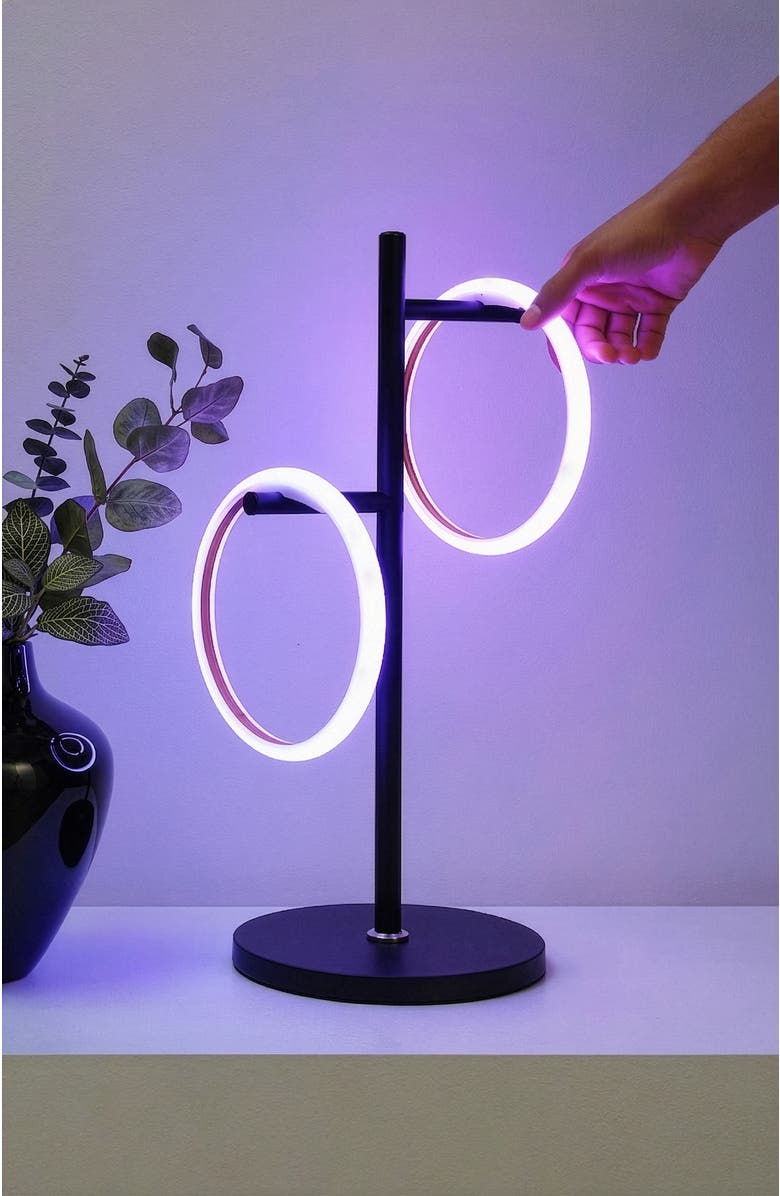 Brightech Saturn RGB 21" LED Color-Changing Modern Ring Table Lamp with Adjustable Heads and Built-In Dimmer, Alternate, color, Classic Black
