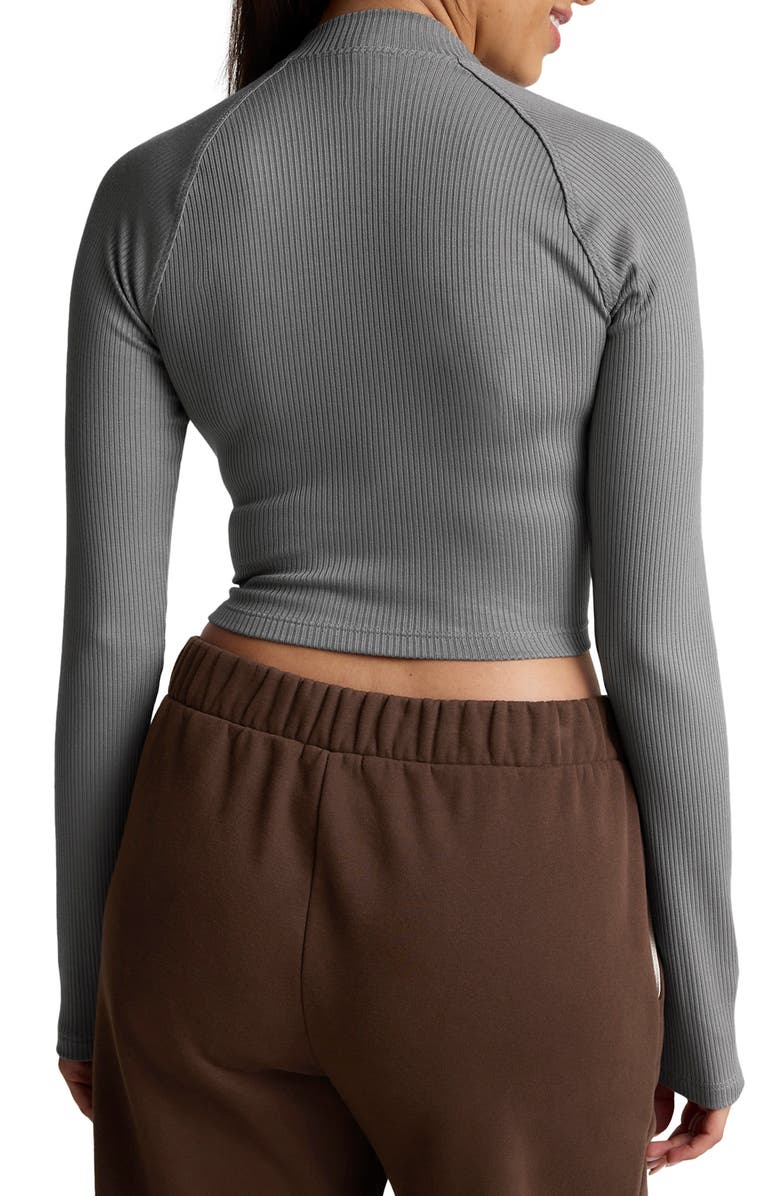 Beyond Yoga Contours Rib Mock Neck Crop Top, Alternate, color, Stone Gray