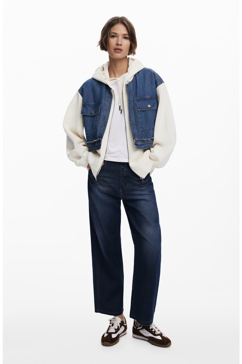 Denim Combo Full Zip Hoodie, Alternate, color, BEIGE