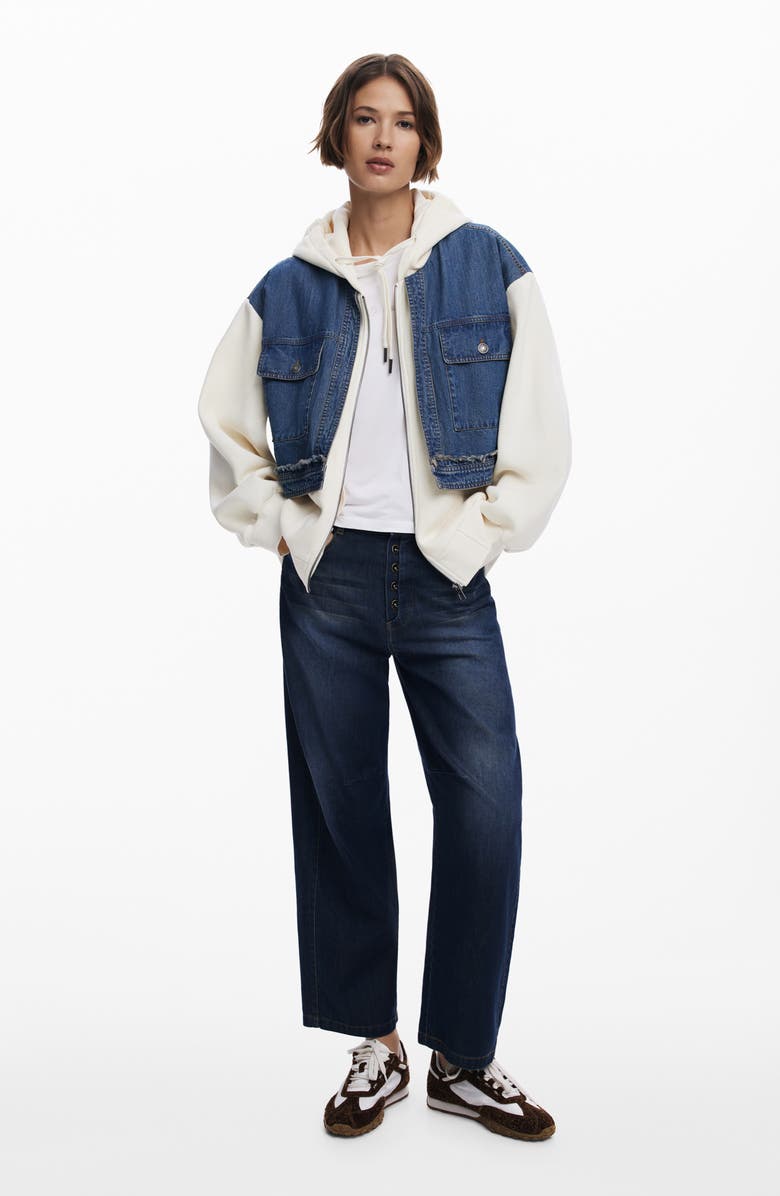 Desigual Denim Combo Full Zip Hoodie, Alternate, color, Beige