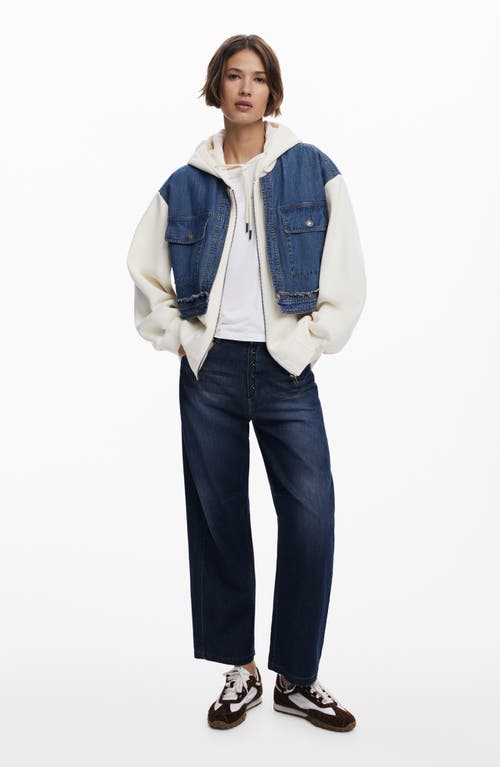 Desigual Denim Combo Full Zip Hoodie In Blue