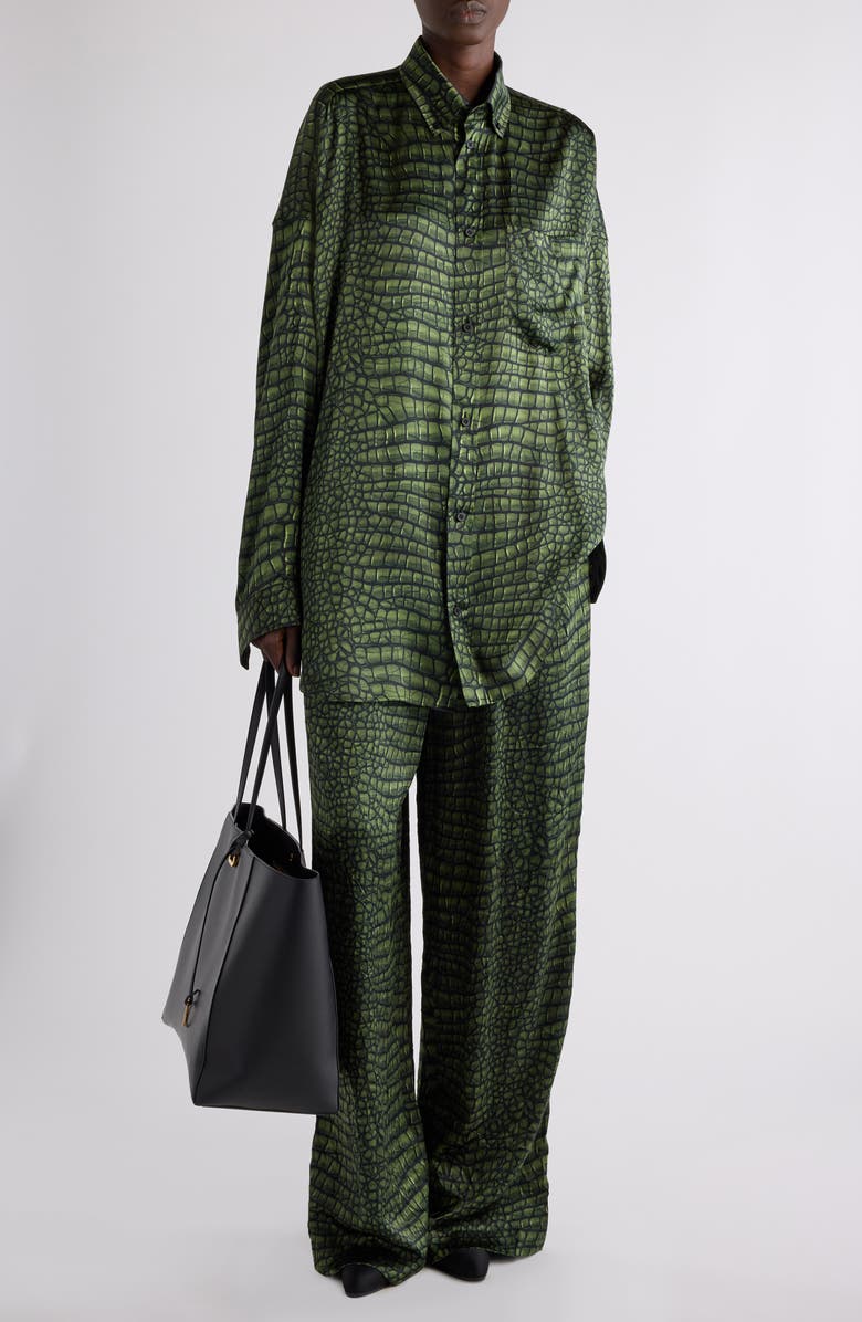 Balenciaga Crocodile Print Silk Pajama Pants, Alternate, color, 