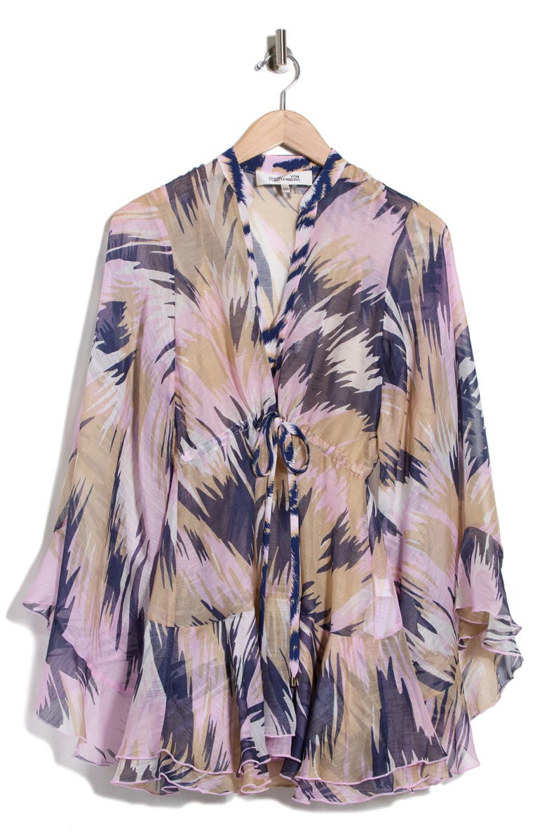 Diane von Furstenberg Francesca Long Sleeve Linen & Silk Dress, Alternate, color, Palace Tiger Giant Pink