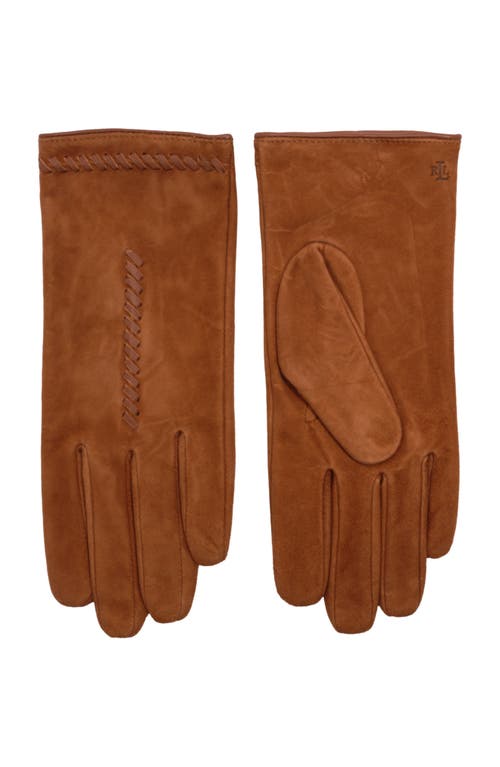 Ralph Lauren Lauren Suede Leather Whip Stitch Touch Glove In Brown