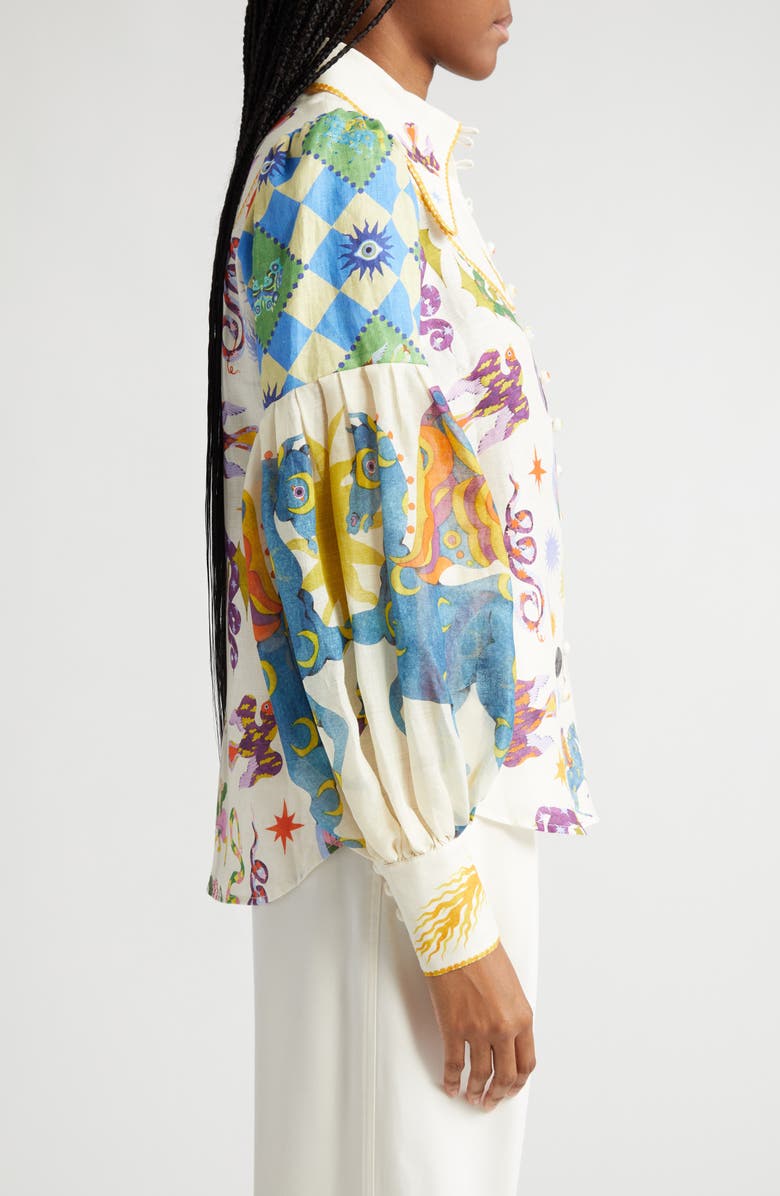 ALEMAIS Lou Print Linen Shirt, Alternate, color, 