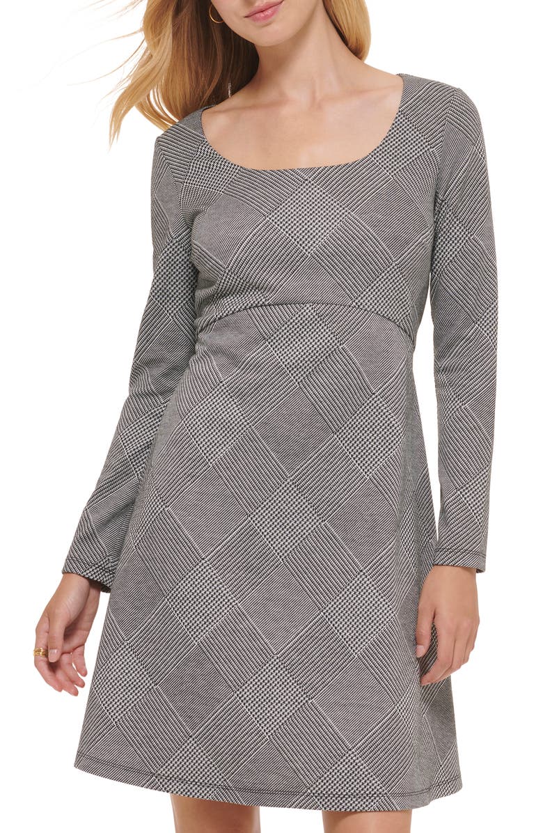 Tommy Hilfiger Diamond Checker Fit & Flare Dress, Alternate, color, Black/ Ivory