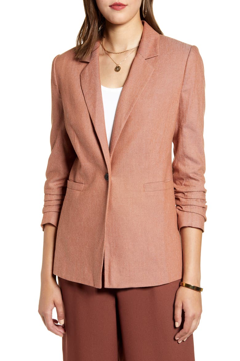 Ruched Sleeve Blazer, Alternate, color, RUST SEQUOIA