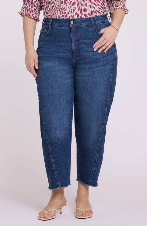 Alyssa High Waist Fray Hem Crop Relaxed Tapered Jeans (Plus)