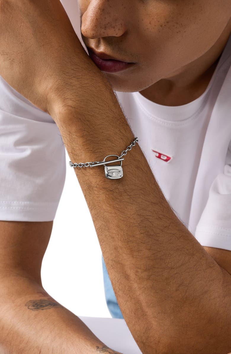 DIESEL<sup>®</sup> 1DR Charm Chain Bracelet, Alternate, color, Silver