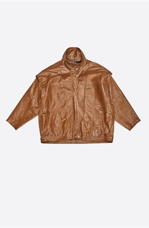 Bimba Y Lola Leather Oversize Jacket In Brown