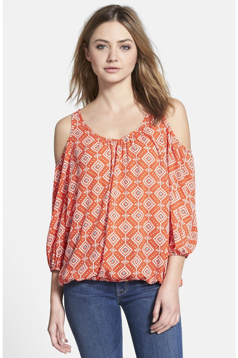 Cold Shoulder Blouse, Main, color, RED GEO