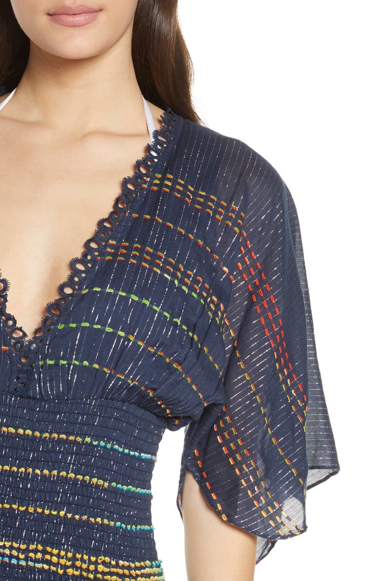 Hemant & Nandita Smocked Stripe Cover-Up Dress, Alternate, color, 