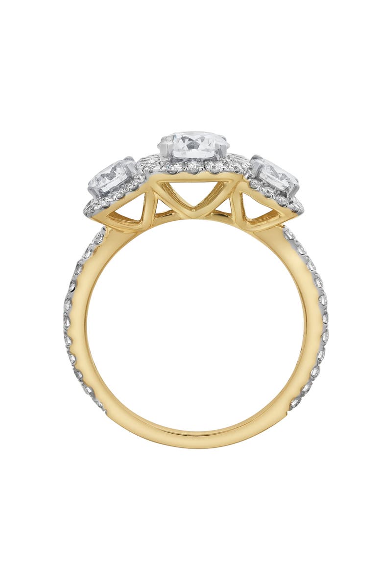 Regalia 14K Gold Round Cut Lab Grown Diamond Halo Trinity Ring - 2 ct, Alternate, color, 14K Yellow Gold